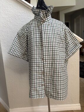 Eddie Bauer Green and White Gingham Button-Down Shirt L